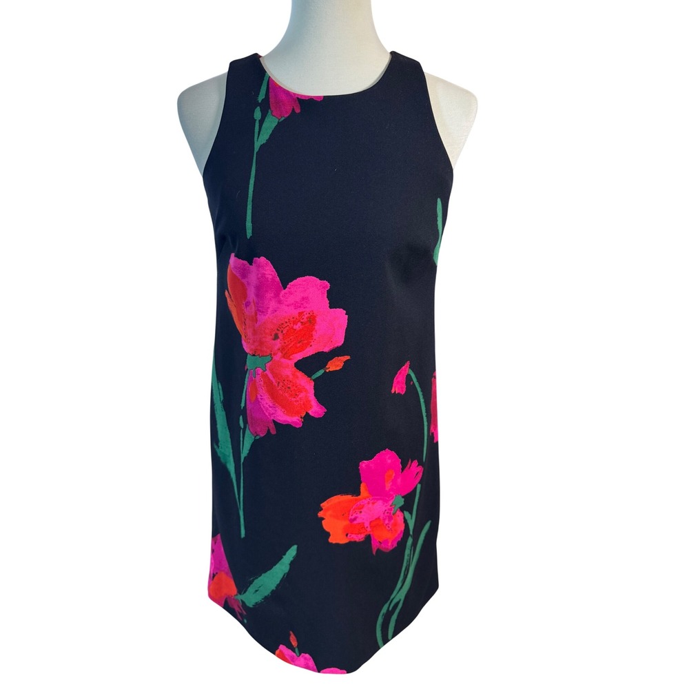 Lauren‎ Ralph Lauren Black Floral Sleeveless Sheath Dress Size 4 EUC back pleat